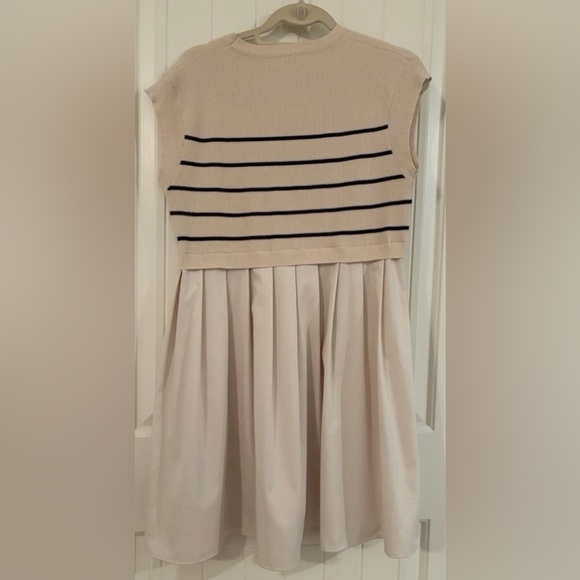 Women’s Striped Cream and Black Dress, Sweater on Top, Size Medium - Picture 3 of 9